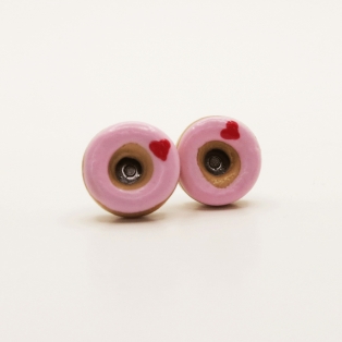 Boucles d'oreille, clou Beigne - rose ultra pâle & mini coeur rouge | Puces