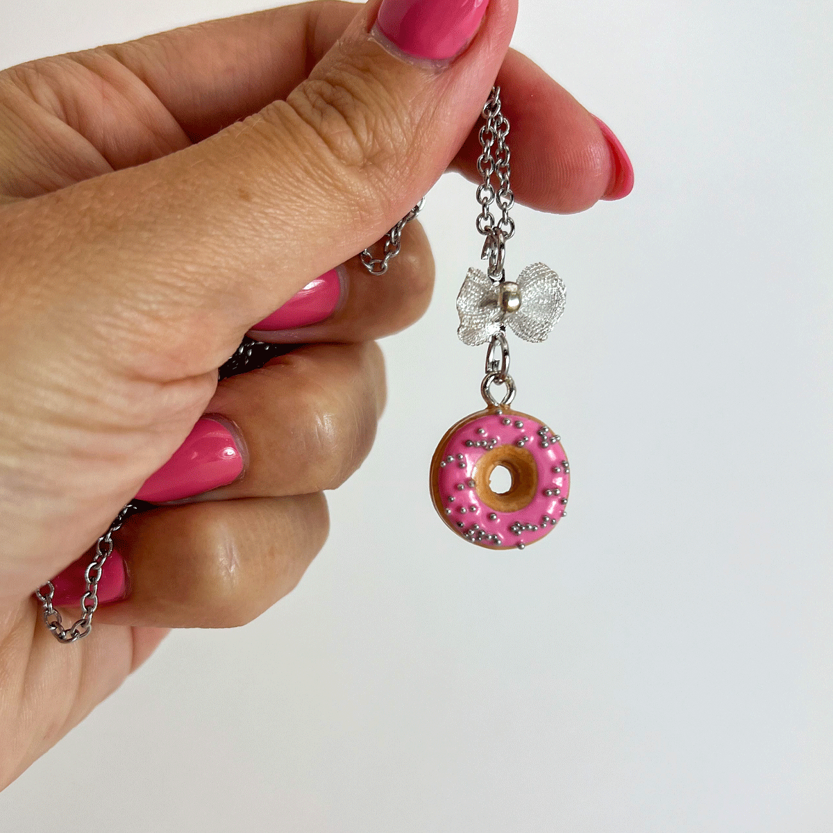 Collier - Beigne rose & billes argentées
