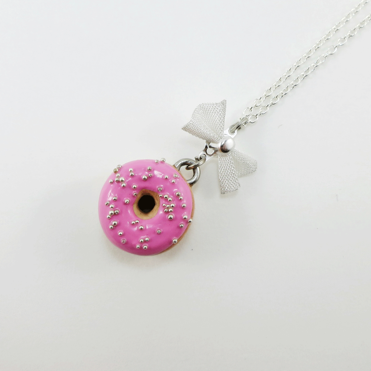 Collier - Beigne rose & billes argentées
