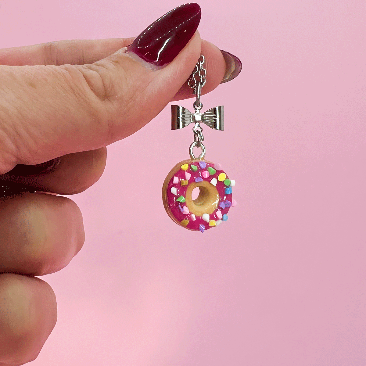 Collier - Beigne rose foncé & funfettis multicolore
