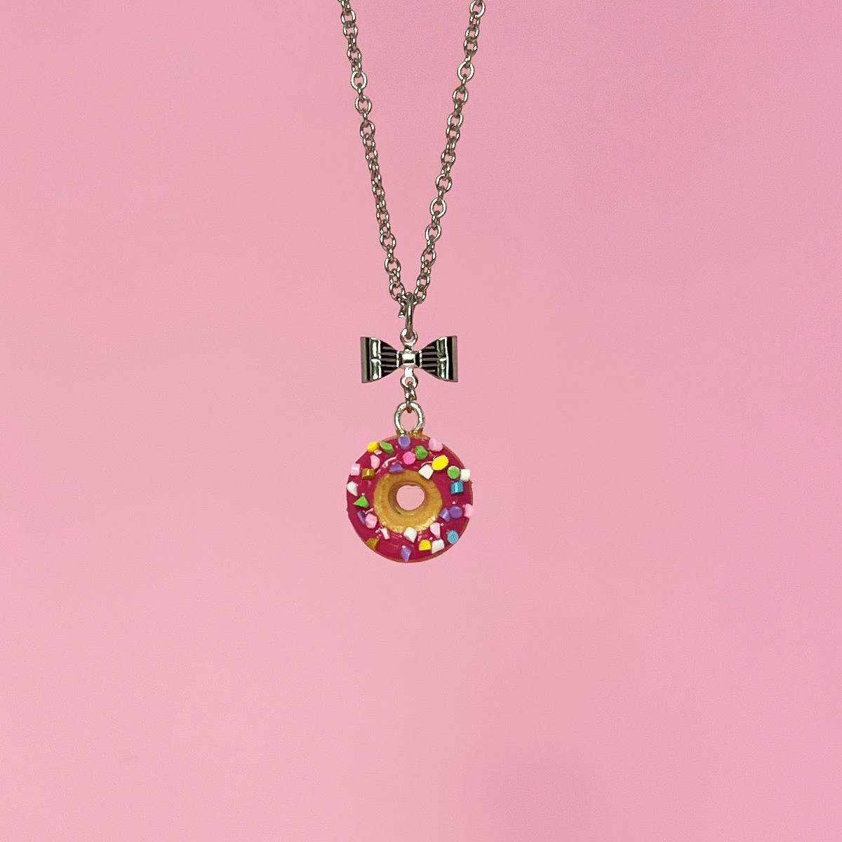 Collier - Beigne rose foncé & funfettis multicolore