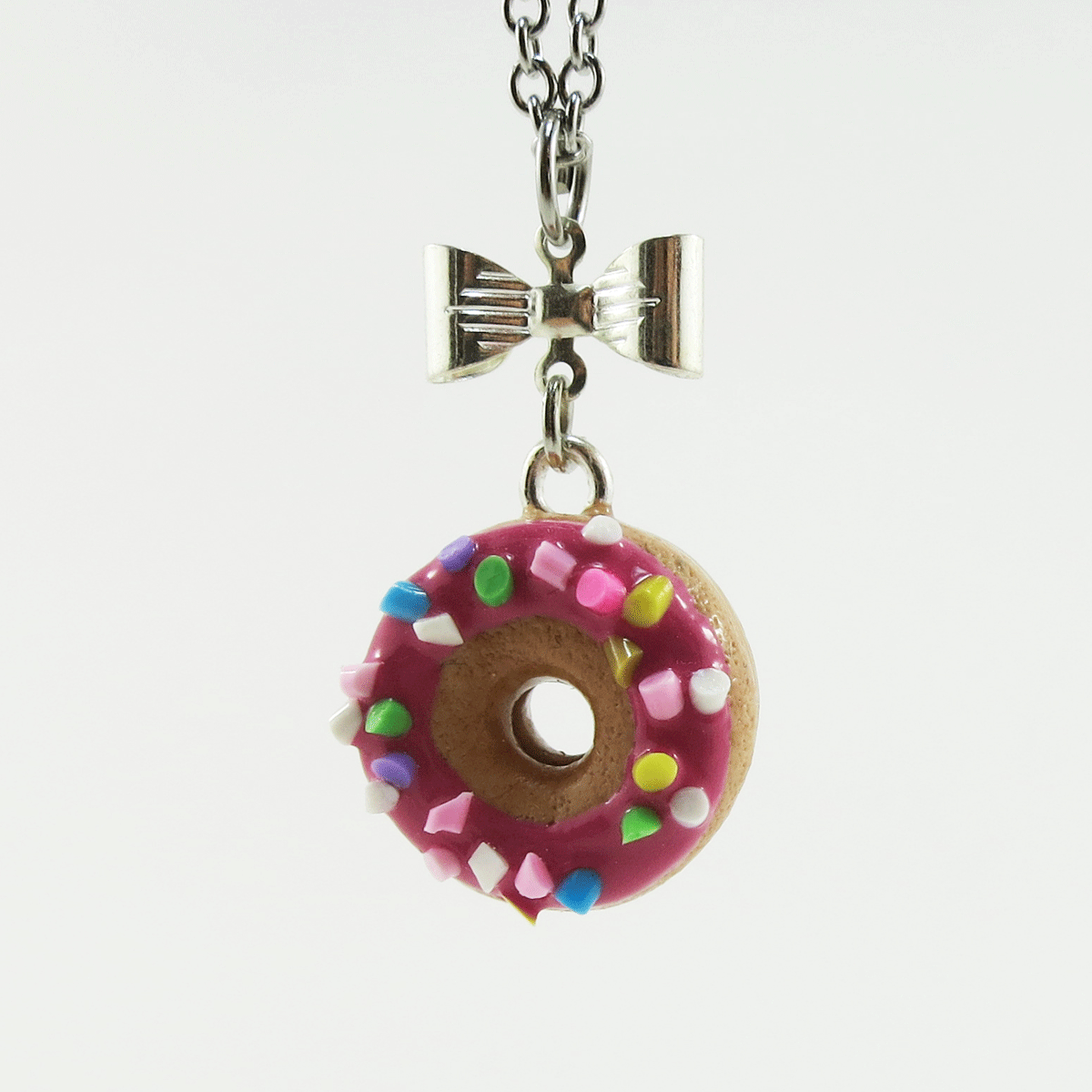 Collier - Beigne rose foncé & funfettis multicolore