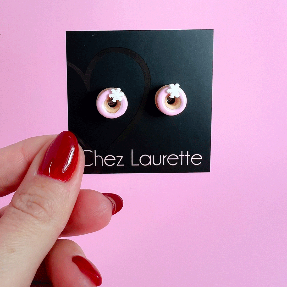 Boucles d'oreille, clou Beigne - Rose ultra pâle et flocon
