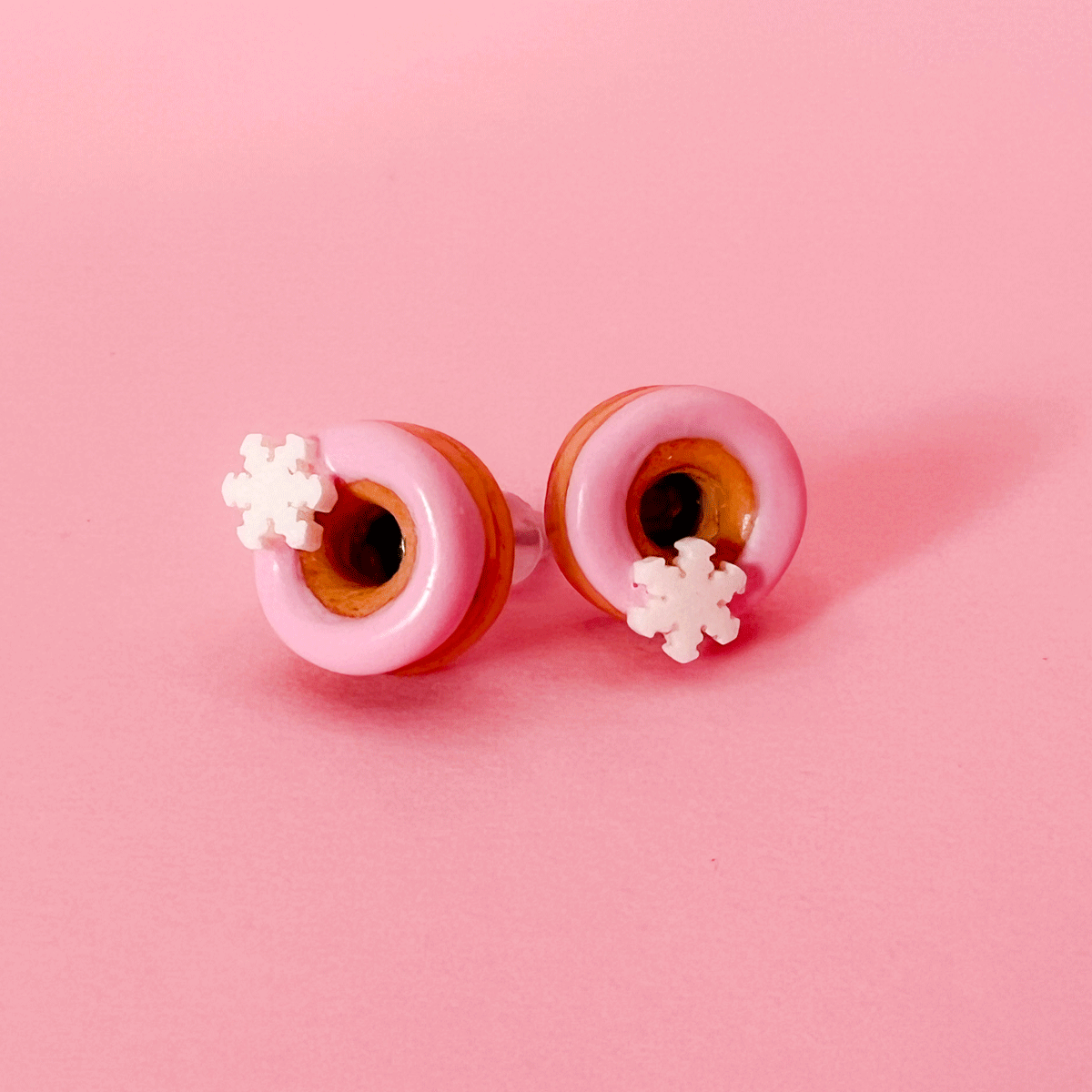 Boucles d'oreille, clou Beigne - Rose ultra pâle et flocon
