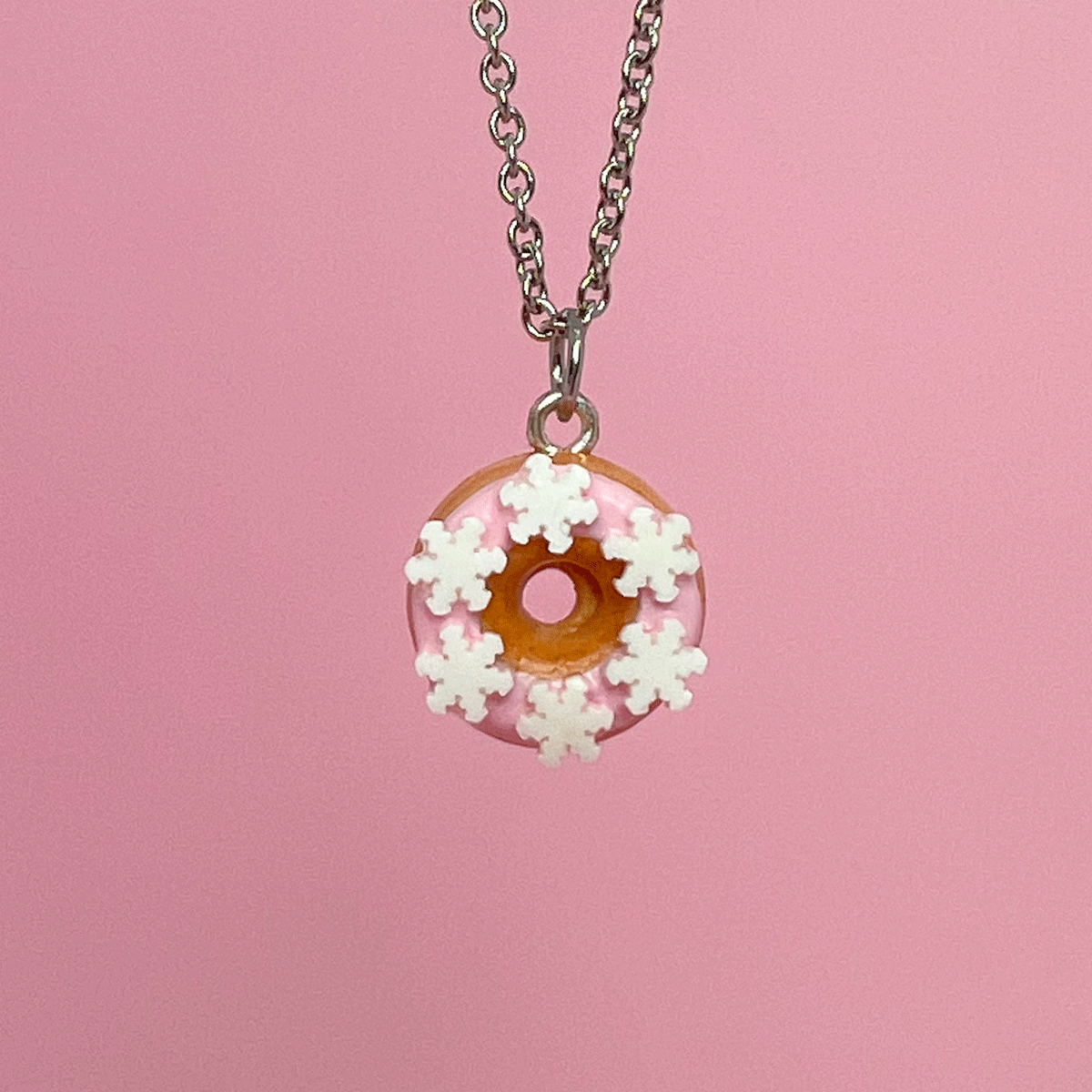 Collier - Beigne rose ultra pâle & flocons blancs