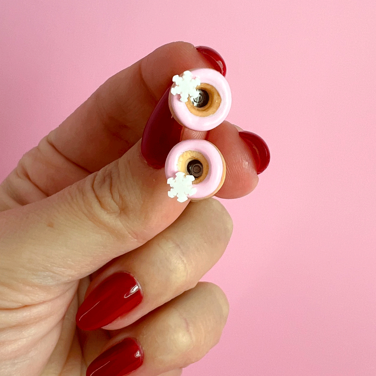 Boucles d'oreille, clou Beigne - Rose ultra pâle et flocon