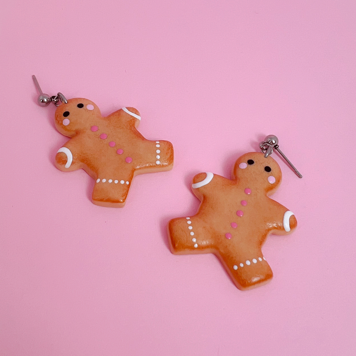 Grandes boucles d'oreilles puces pendantes - Mignon bonhomme pain d'épice