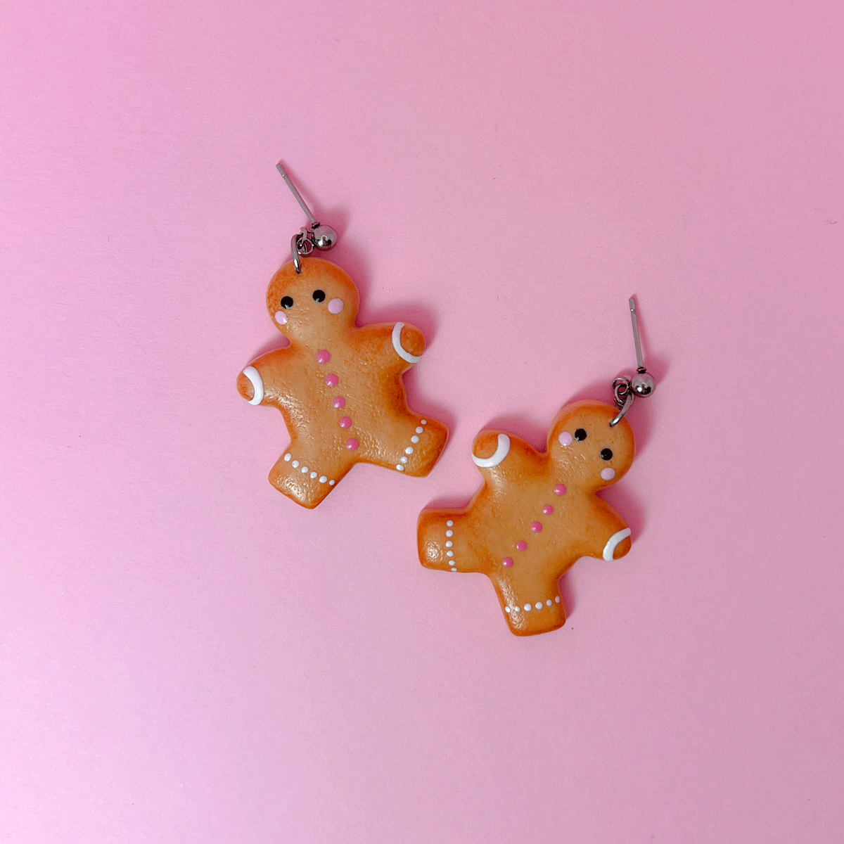 Grandes boucles d'oreilles puces pendantes - Mignon bonhomme pain d'épice