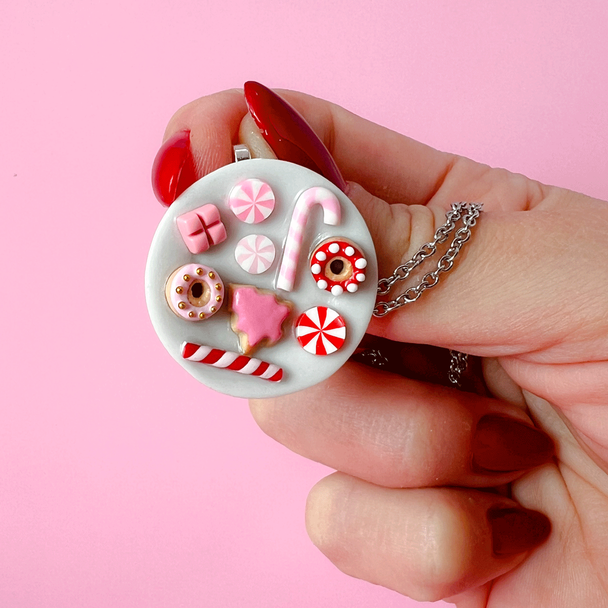 Collier - Assiette de Noël rose (maxi)