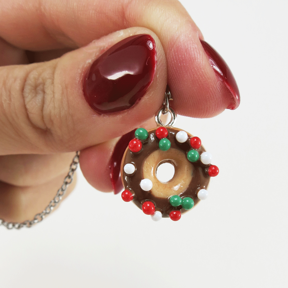 Beigne chocolat & billes vert / rouge / blanc