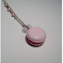 Mini Macaron - Rose givrée & Dentelle, bijoux gourmand, pate polymere, fimo, macaron, collier, fait main, dentelle, chez laurett