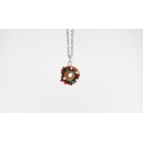 Necklace -  brown Donut & white / red / green beads (mini)