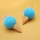 Boucles d'oreille pendantes - Cornet boule de laine (Bleu)