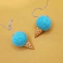 Wool Ice cream long earrings (Blue)