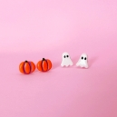 2 pairs of Halloween stud earrings - Ghost / Pumpkin