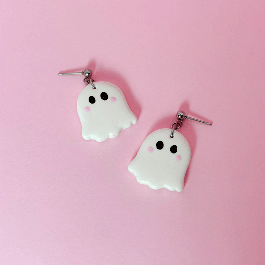 Grandes boucles d'oreilles puces pendantes - Mignon Fantôme