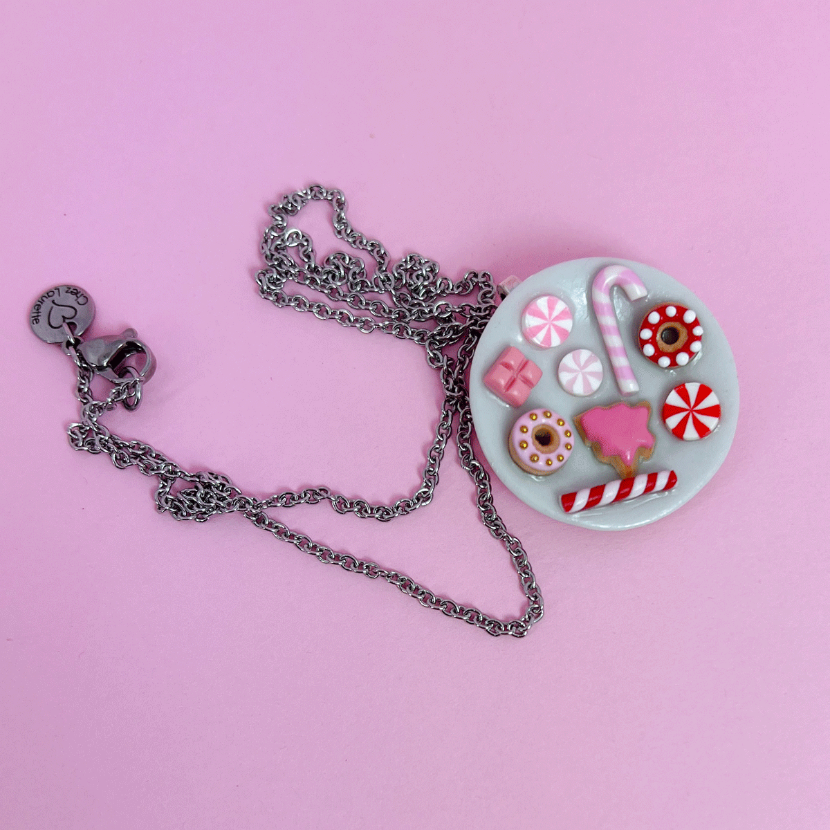 Collier - Assiette de Noël rose (maxi)