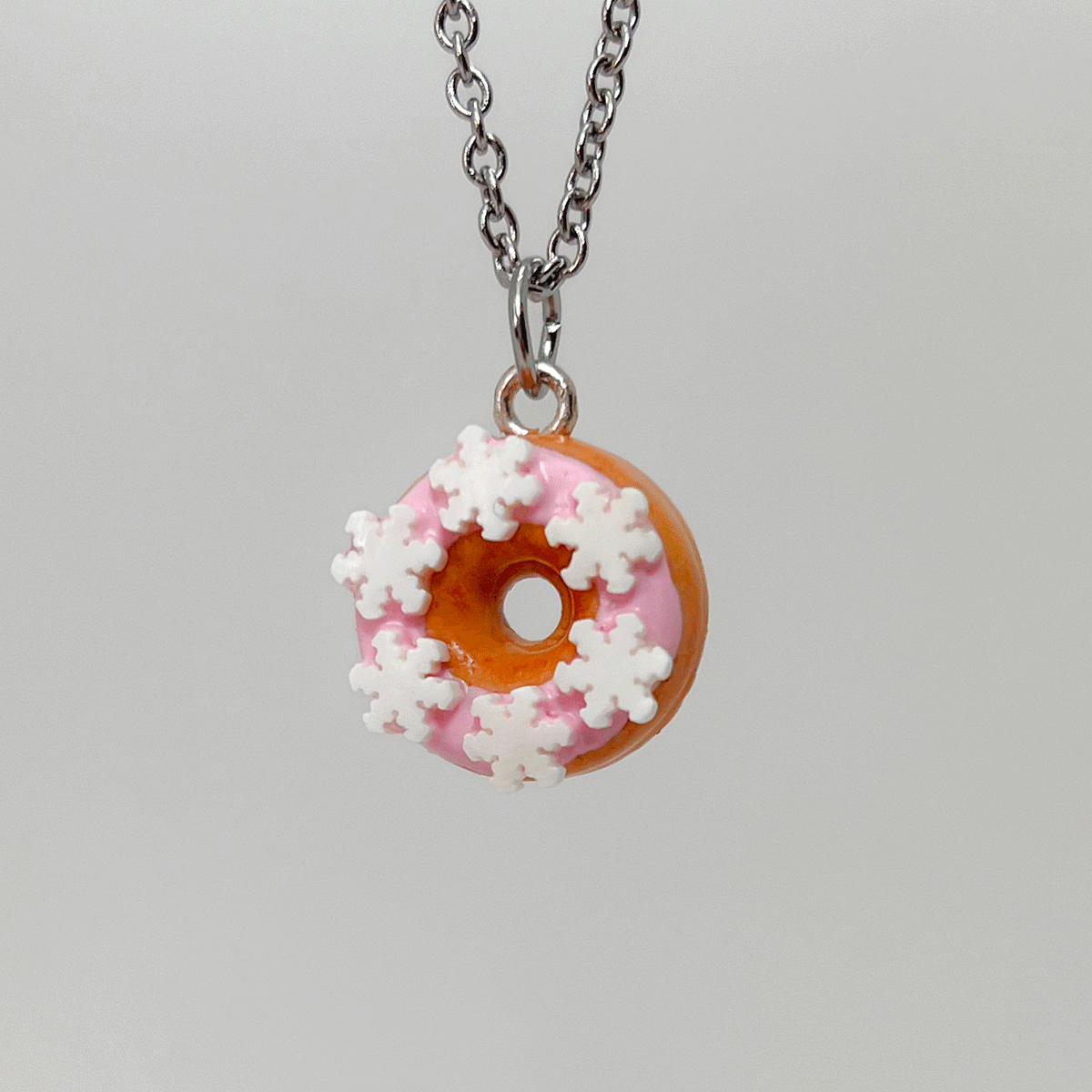 Collier - Beigne rose ultra pâle & flocons blancs