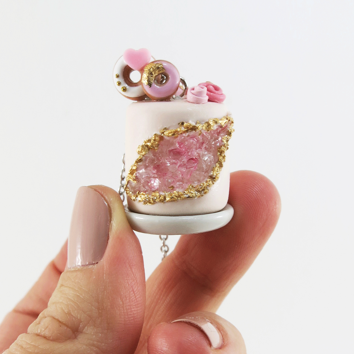 Gâteau Géode Quartz Rose (Beignes) - Pièce unique