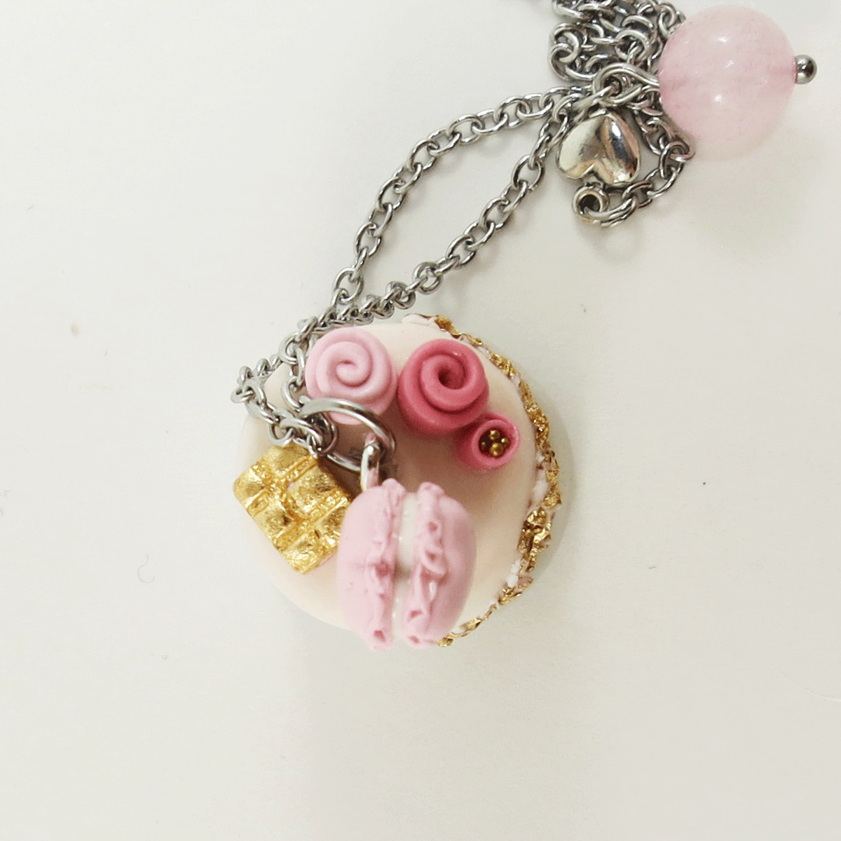 Gâteau Géode Quartz Rose (Macaron coeur) - Pièce unique